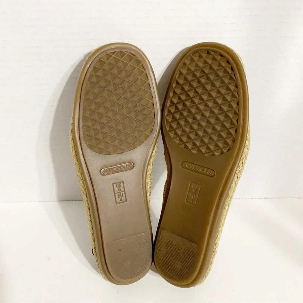 AEROSOLES StitchNTurn Slip-On Canvas Espadrilles Jute Outsole Black / Tan Summer